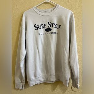 white and blue ‘surf style gulf shores’ sweatshirt! :)